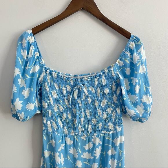 Faithfull the Brand | Women’s Blue Leyla Midi Dress Floral Puff Sleeve Anthro 4 - Picture 4 of 12